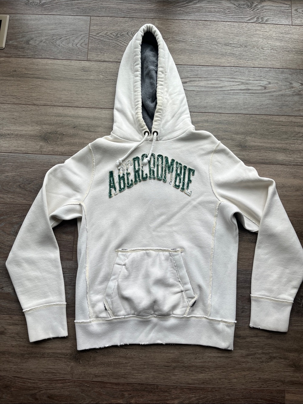 Abercrombie & Fitch Cream Hoodie with Green Logo